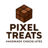 Logo of Pixel Treats handmade chocolates with a chocolate cube design on a white background.